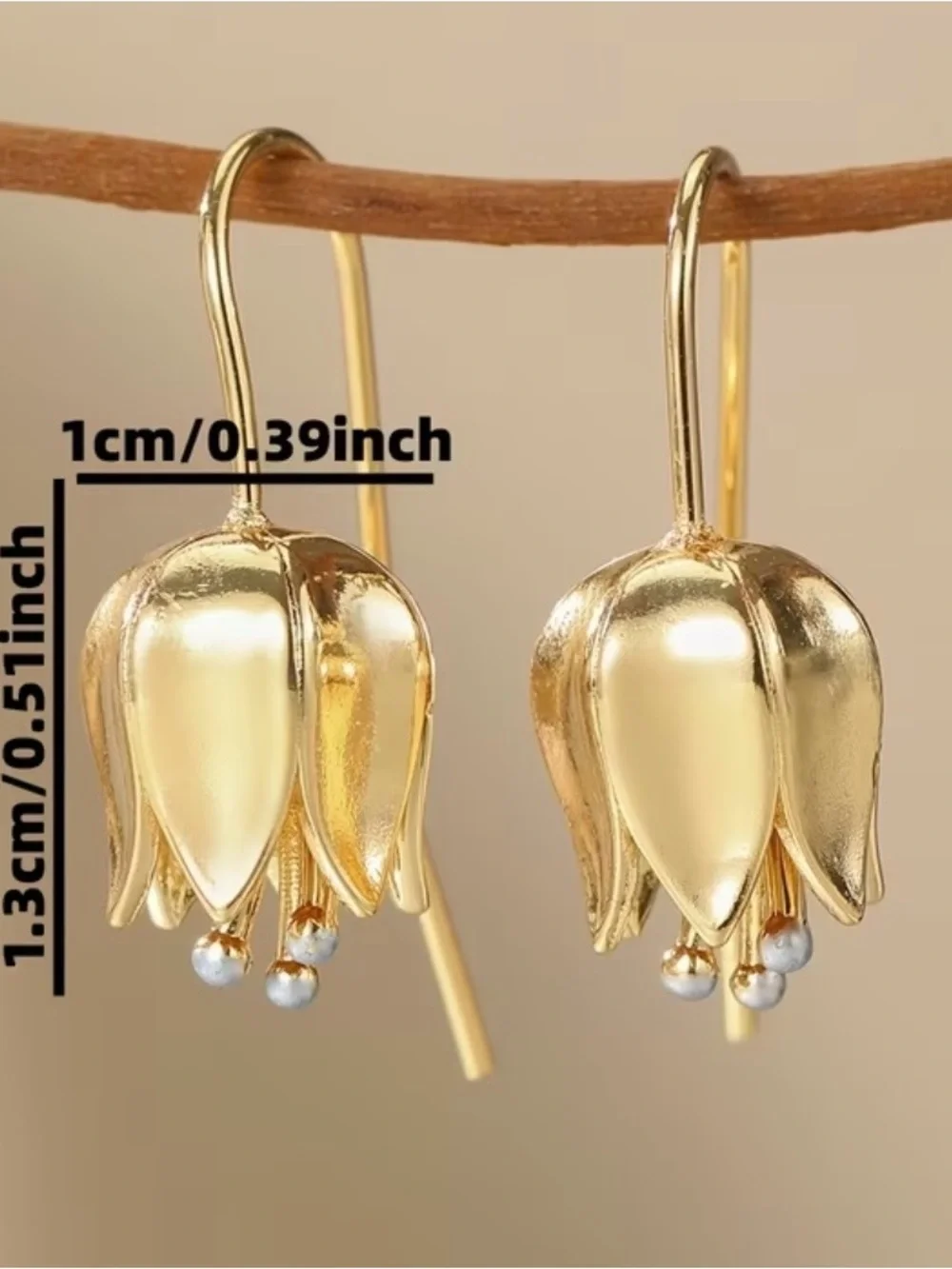 Gold Fushia floral Drop Earrings with Pearl stamens